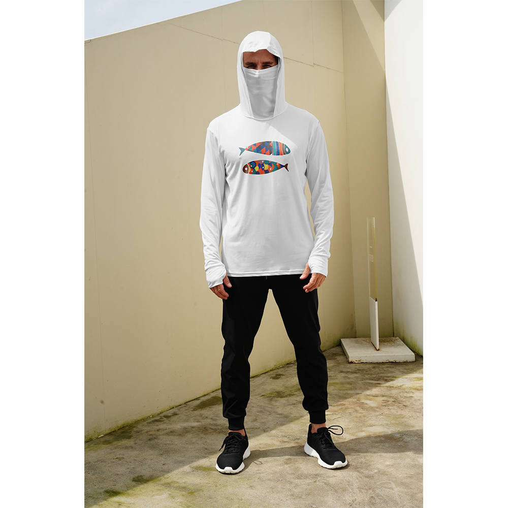 Men Fish Print Fishing Hoodie  - Fishing Shirt Uv Protection 评论和价格