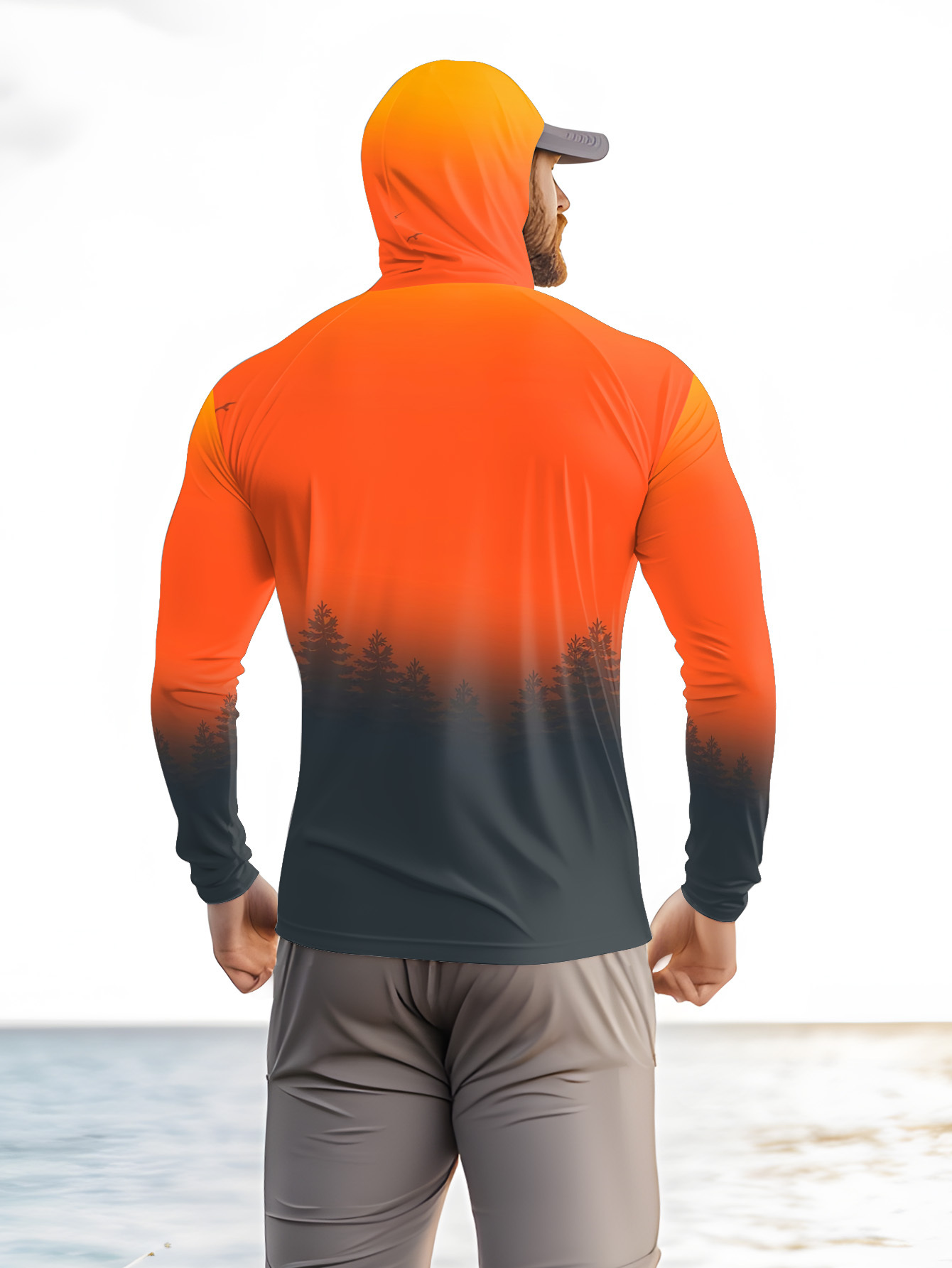 Men's Gradient Forest Printed  - Fishing Hoodie 评论和价格